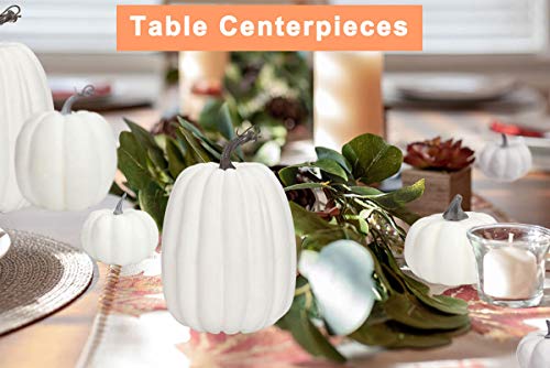 vensovo 8 Inch Large White Pumpkins for Decorating - 2PCS Big White Foam Decorative Pumpkins for Fall Decor, White Paintable Artificial Pumpkins Perfect for Halloween Decor Thanksgiving Decor