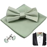 Bravien Noeud Papillon Vert, Avec Pochette Et Boutons De Manchette Pour Homme Ensemble Elégant Pour Mariage Soirée D'affaires Accessoire Mode Haut De Gamme