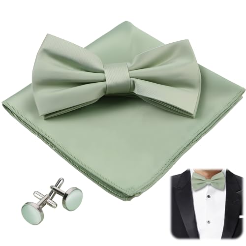 Bravien Noeud Papillon Vert, Avec Pochette Et Boutons De Manchette Pour Homme Ensemble Elégant Pour Mariage Soirée D'affaires Accessoire Mode Haut De Gamme