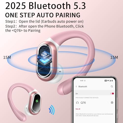 Image of Wireless Earbuds, 2026 Bluetooth 5.4 Headphones Sport, 50Hrs HiFi Stereo Deep Bass Over-Ear buds with ENC Noise Cancelling Mic, IP7 Waterproof & LED Display Earphones with Earhooks for Workout /Running