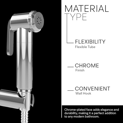 Image of Jaquar Hand Shower (Health Faucet) with 8mm Dia, 1-Meter Flexible Tube & Wall Hook - Durable, Easy-Install Bathroom Shower Head Replacement, Sliver, Chrome Finish