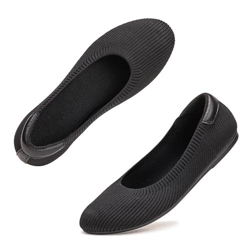 Image of Frank Mully Women's Ballet Flat Shoes Knit Dress Shoes Round Toe Slip On Ballerina Flats for Woman Low Wedge Comfort Soft