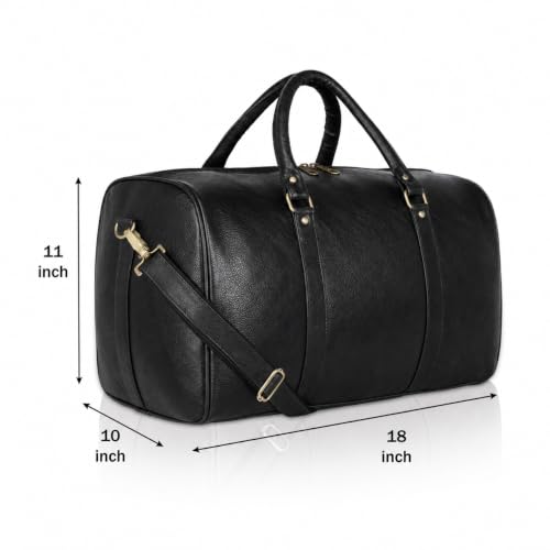 Image of ZAINTO Premium Leather Look Duffel Bag for Men & Women | 45L Weekender Travel Bag | Cabin Friendly Overnight Luggage | Gym Sports Bag with Adjustable Shoulder Strap | Black