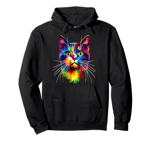 Chat en Couleurs Arc-en-ciel Cat Popart Miaou Amour Chats Sweat à Capuche