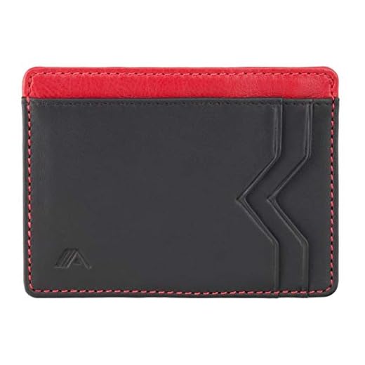 A-SLIM Tarjetero RFID - Cartera con ventana fotográfica/ID - Cartera minimalista de cuero para tarjetas/cartera de bolsillo frontal | Kumo, negro /rojo, Talla única, Minimalista