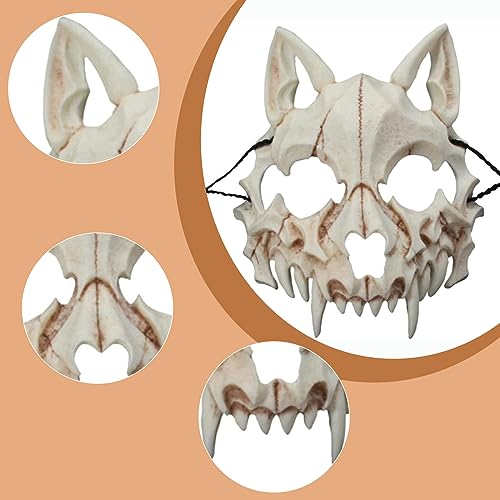 EULAPGOE Tier Skelett Maske Halloween, Harz Hund Schädel Knochen Zähne Scary Horror Teufel Werwolf Halbmaske für Karneval Karneval Halloween Kostüm