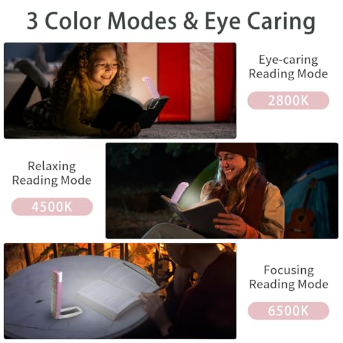 Image of UPIHO 2PCS Book Lights for Reading at Night, Reading Accessories with Rechargeable USB Light Blue and Pink Book Light,Perfect Stocking Stuffers Gifts for Book Lovers