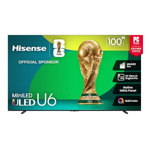 Hisense 100" Class U6 Series Best Value Mini-LED 4K UHD Smart HDR Gaming Fire TV (100U65QF, 2025 Model) - QLED, Native 144Hz, Anti-Glare, Dolby Vision IQ, Dolby Atmos, Game Mode Pro, Alexa Built in
