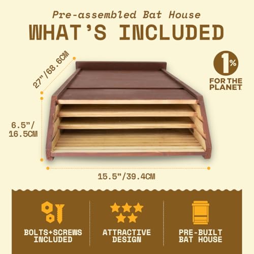 Image of WildYard Bat House for Outdoors - Extra Large 3 Chamber, Brown, 200 Bats