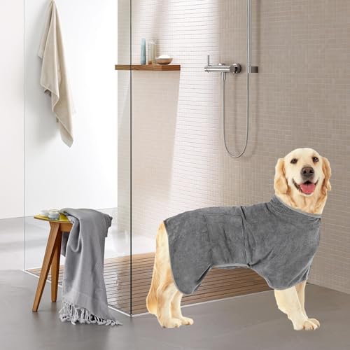 Esshogo Bademantel Hund Groß, Bademantel für Hunde, Hundebademantel, Mit Klettverschluss Schnell Trocknend Badetuch, Hundehandtuch Extra Saugfähig, Hundebademantel Mit Beinen, Hunde Zubehör