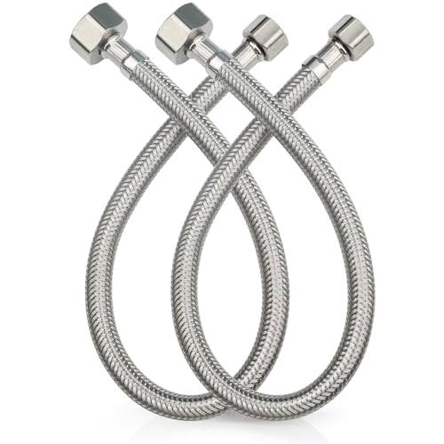 Midanya Faucet Supply Lines 16 Stainless Steel Braided Water Supply Line 1/2 FIP x 3/8 COMP Faucet Hose Faucet Hose Connector x 2 Pcs (1 Pair)