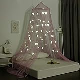 OctoRose Glow in The Dark Butterfly Pink Bed Canopy Mosquito Net| Fits Crib,Twin, Full, Queen, King and Calking. 23' Diameter on top, 98' high, 472' Around The Bottom (Butterfly-Pink)