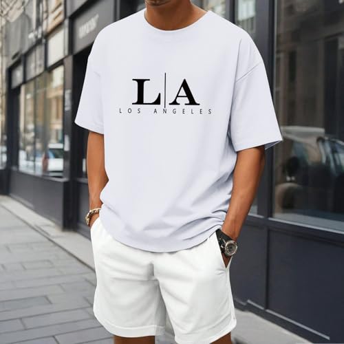 Image of BeWithYou Oversized Graphic Tshirts for Men Vintage Los Angeles Letter Graphic Shirt Baggy Streetwear Tee Casual Cotton Tops