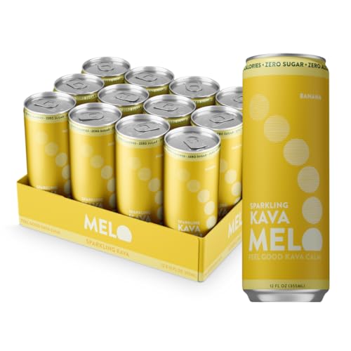 Melo Sparkling Kava Drink, Banana Cream, Non-Alcoholic, Sugar Free, Zero-Calorie Smooth Dessert-Inspired Beverage, 12 Pack, 12 oz Cans