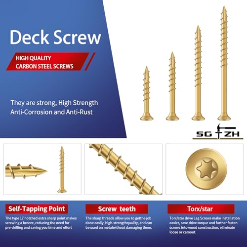 Image of #10 x 3-1 /2 inch Deck Screws (348Pcs) 6lb. Exterior Wood Screws. Carbon Steel, Tan, Flat Head, Rust Resistant epoxy Coated, with T25 Star Bit