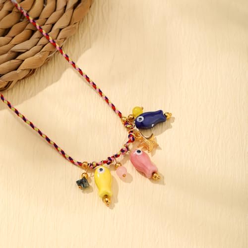 Starfish Fish Necklace Boho Beachy Hawaiian Colorful Summer Beach Coastal Choker Necklace for Women Men4