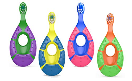 Mighty Clean Baby Toothbrush for Babies & Toddlers (Age 0-2) │BPA Free, Easy Grip Handle, Extra Soft Bristles for Developing Infant Teeth & Gums, Chew Pad for Teething Relief – 4 Pack