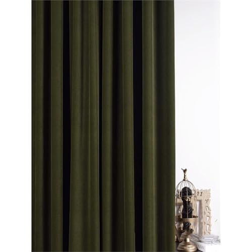 Lirzxin Cortinas opacas para interiores, cortinas opacas con 2 paneles, color liso, vintage, lujosas, para dormitorio y salón con anillas, color verde oliva