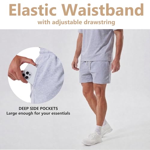 Jeixopu Mens 5" Athletic Workout Shorts Cotton Casual Shorts Elastic Waist Joggers Sports Gym Sweat Shorts (Light Gray-M) - image 3