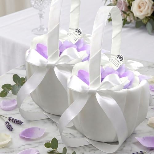 EinsSein Lot de 2 Paniers de Fille de Fleur Julia – Panier Mariage Blanc avec Perles, pour Pétales, Confettis, Fleurs, Décoration Enfant Cérémonie, Noce,...