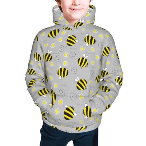 Cheerful Bumble Bees and Daisies Kid Hoodies Boys Sweatshirts Girls Pullover with Pocket3