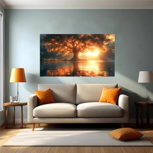Vinilo pared árbol atardecer autoadhesivo extraíble lavable para hogar 2