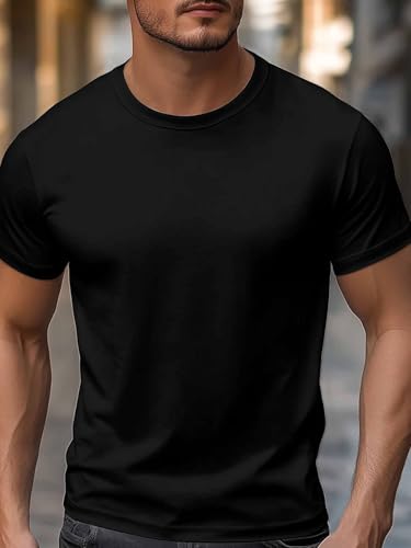 Black T-Shirts for Men Solid Color Short Sleeve Crewneck Tee Men's Casual T-Shirt2