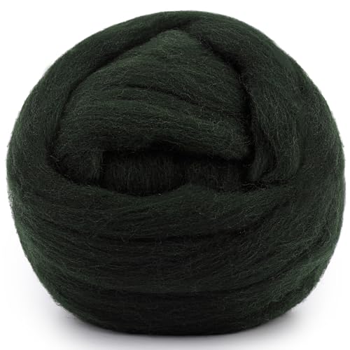 Image of Mayboos 1.76oz Dark Green Natural Wool Roving, Needle Felting Wool | Wool for Needle Felting for Wet /Dry Felting Handcrafts and Spinning