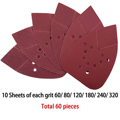 Austor 60 Pieces Mouse Detail Sanding Sheets Pads 12 Holes Hook And Loop Sander Sandpaper Assorted 60/80/ 120/180/ 240/320 Grits To Fit For Black And Decker Detail Palm Sander #TOP1