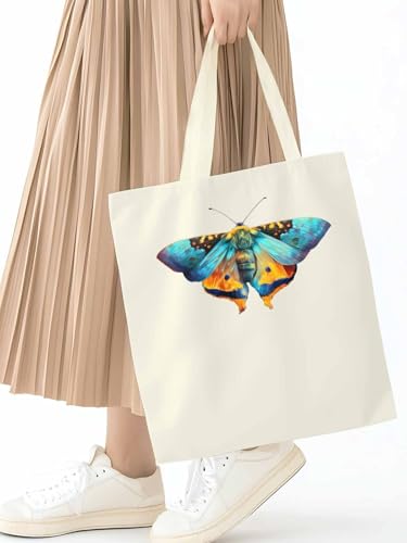 Canvas Tote Bag, Butterfly Aesthetic Canvas Tote Handbags for Women Shoulder Bag Watercolor Animals2