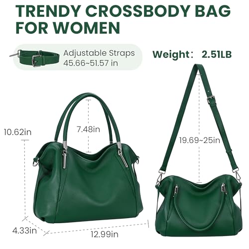 Image of HESHE Leather Shoulder Purses for Women Tote Handbags Satchel Hobo Handbag | Designer Genuine Leather Travel Top Handle Work Bag Ladies Crossbody Purses Adjustable Straps Large Capacity Zippered Closure