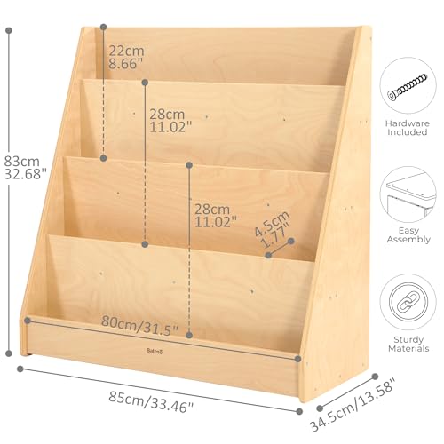Bateso Kids Bookshelf for Toddlers and Babies, Wooden Montessori Bookshelf for Kids Room, Baby Book Shelf with Storage for Nursery, Classroom, Playroom