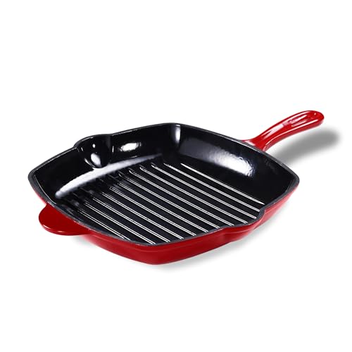 CAROTE 10' Cast Iron Grill Pan Skillet Frying Pan...