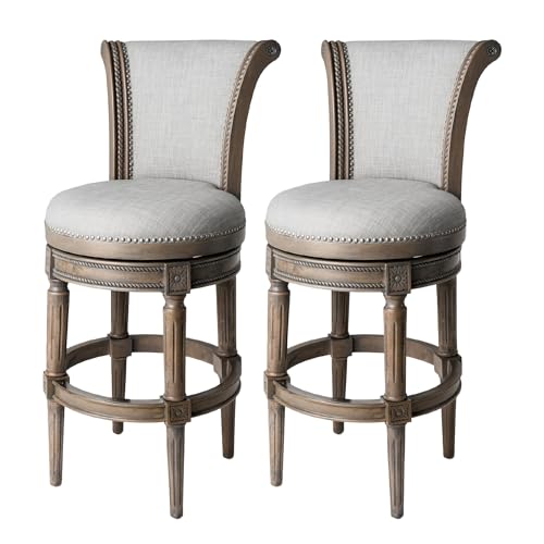 Maven Lane Butaco Pullman de bar, estructura gris, tela gris, 31", juego de 2 | Taburete giratorio con reposapiés, estructura de madera maciza y asiento tapizado, perfecto para barras, mesas de pub y encimeras altas de cocina miniatura 1