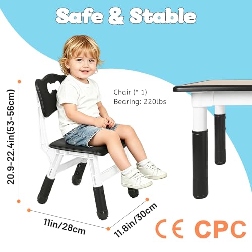 Image of FUNLIO Adjustable Kids Chair (1pc), 3 Level Height Adjustable Toddler Chair for Ages 3-8, Sturdy Child Chairs with Maximum Bearing 220lbs, for Classrooms /Daycares /Homes, CPC & CE Approved - Black
