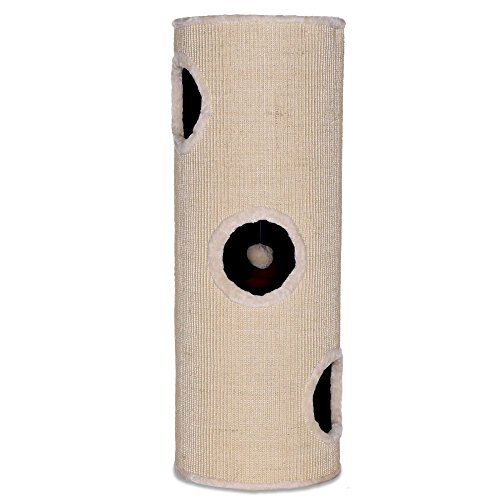 lionto Tonneau griffoir Arbre à Chat Colonne avec sisal pour gratter et Plateau avec Peluche, Hauteur 100 cm Beige