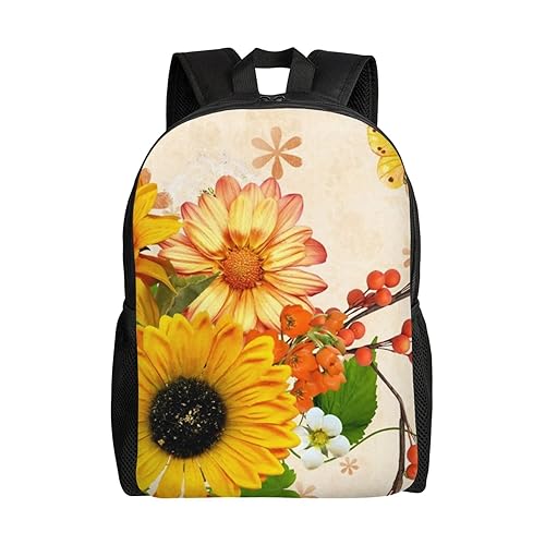Sac à dos tournesol et papillon imperméable noir pour femme et homme