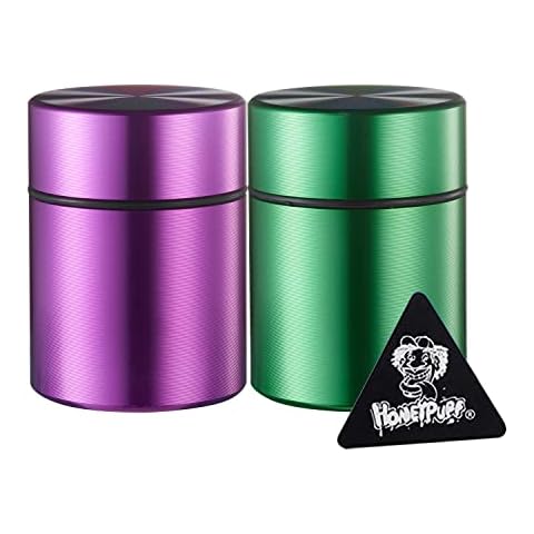 Honeypuff 26ML Stash Jar - Airtight Water Proof Smell Proof Ultraviolet Aluminum Herb Container Bottle With Rubbler Ring (Green-Purple) Cover