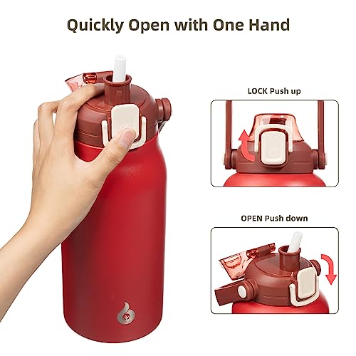 Image of BJPKPK 57oz Insulated Water Bottle with Straw Lid, Stainless Steel Bottle | One-Hand Straw Lid, BPA-Free Leakproof Large Water Bottle with Handle, Keeps Cold & Hot, Vacuum Insulation for Gym & Outdoor