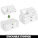 mDesign Decorative Plastic Makeup Organizers for Bathroom Vanity, Countertop, Cabinet - Stack for Vertical Storage - Easy-Access Cosmetic Storage with 2 Drawers, 16 Compartments - Set of 2 - Marble