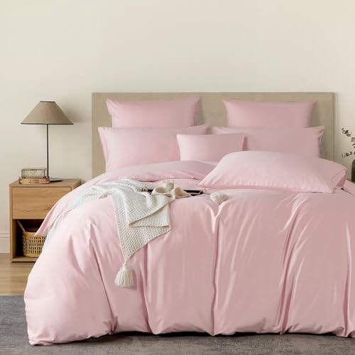 YASMENG Mako Satin Bed Linen Duvet Set, Pink, 135 x 200 cm