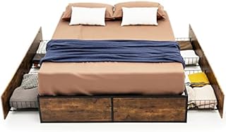 COSTWAY 4FT/4FT6 Double Metal Bed Frame with 4 Underbed Drawers, Platform Bed Mattress Foundation, Slat Support Bedstead Base for Adults, Kids and Teenagers, No Box Spring Needed (190 x 135 x 33cm)