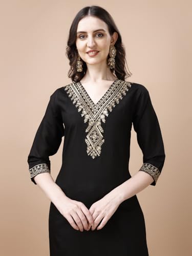 Image of Pratham Blue Kurta Set for Women Silk Embroidered Straight Kurta Set for Women with Palazzos and Dupatta