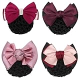 kilofly 4pc Women's Two-Way Snood Net Bow Barrette Hair Clip Bun Cover Set