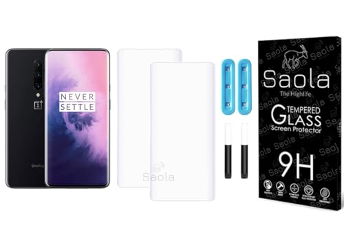 Image of Saola Curved UV Tempered Glass For OnePlus 7 Pro. Comes With UV Light & Glue For Finest Pasting. Edge To Edge Protection With Case Friendly Fit. (Pack Of 2)