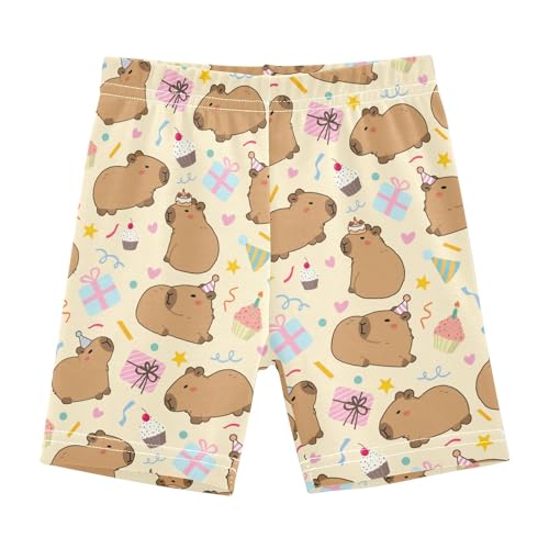 Cute Capybara Birthday Party Pattern Girls Shorts Elastic Waist Sports Shorts Girls Leggings Pants for 4-10 Years
