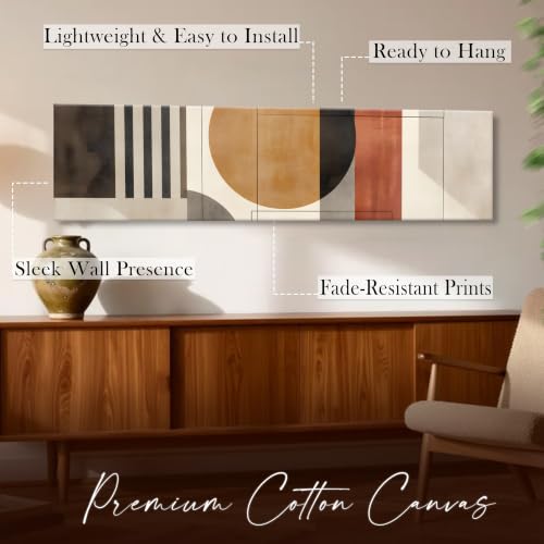 Image of Large Stretched Canvas Painting, Panel Wall Painting Abstract Geometric Circle Luxury Paintings for Home Decoration, Living room, Bedroom and Office Decor (Beige, 12x46 Inch)
