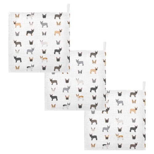 Image of vvfelixl Baby Cotton Washcloths Different French Bulldog Infants Bath Towel for Unisex Puppy Face Towels for Newborn, Natural Baby Wipes Delicate Skin, 11.8 X 11.8 inch, one sizex5