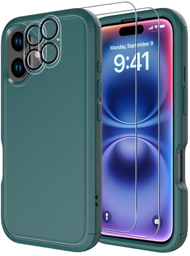 Image of Diverbox for iPhone 16 Plus Case [Shockproof] [Dropproof] [Tempered Glass Screen Protector + Camera Protectors] Heavy Duty Protection Phone Case Cover for Apple iPhone 16 Plus (Dark Green)