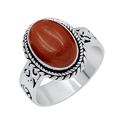Natural Red Jasper Ring Size 7 Sterling Silver Plated for Women